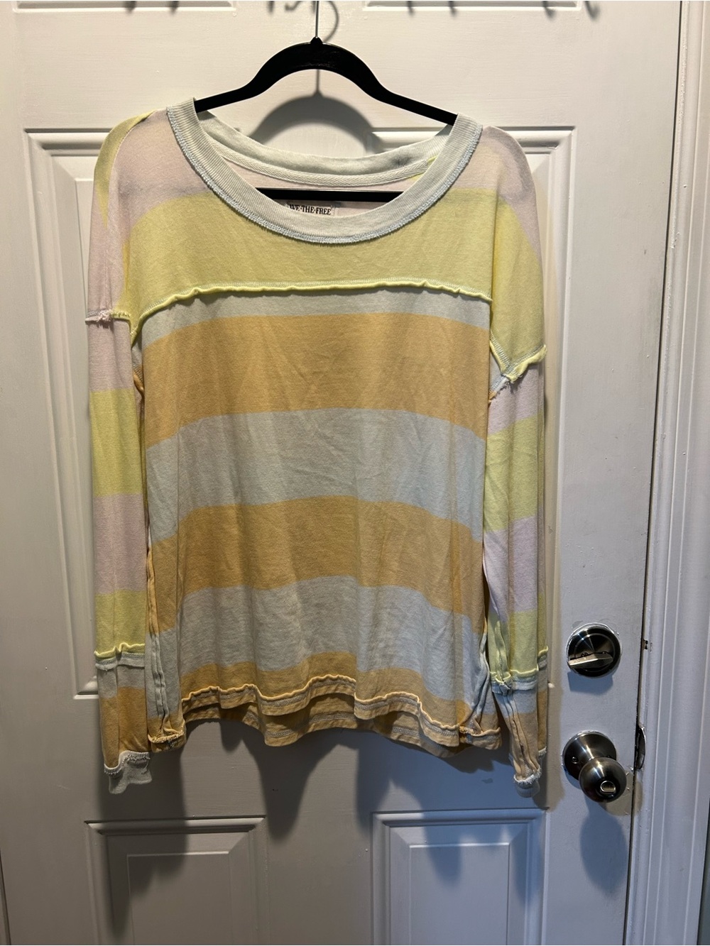 Free People Striped Lightweight Long-Sleeve Sweater in Yellow and Cream